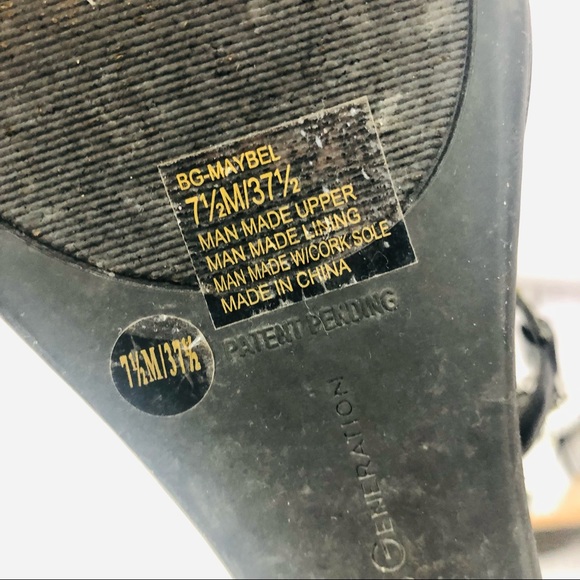 BCBGeneration Crystal T-Strap Buckle Wedge Sandals Maybel Shoes Black Cork 7.5 - Picture 9 of 9